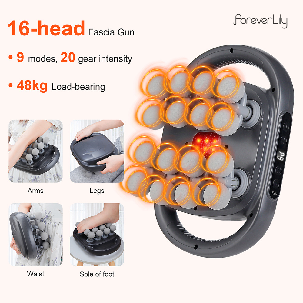 Health Wellness - 16 หัว Fascia ปืนการสั่นสะเทือนความถี่สูงนวดปืนเอวและกลับนวดคอไหล่นวดกล้ามเนื้อ masajeador